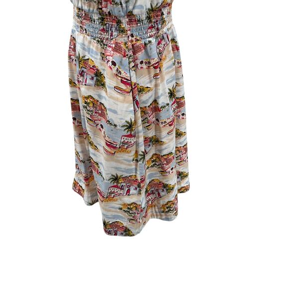 Boden Smocked Waist Mini Dress Paradise Bay Beach Print White Size US 12R - Picture 8 of 13
